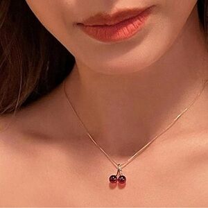 Cherry Charm Necklace Golden Chain Fruit Pendant